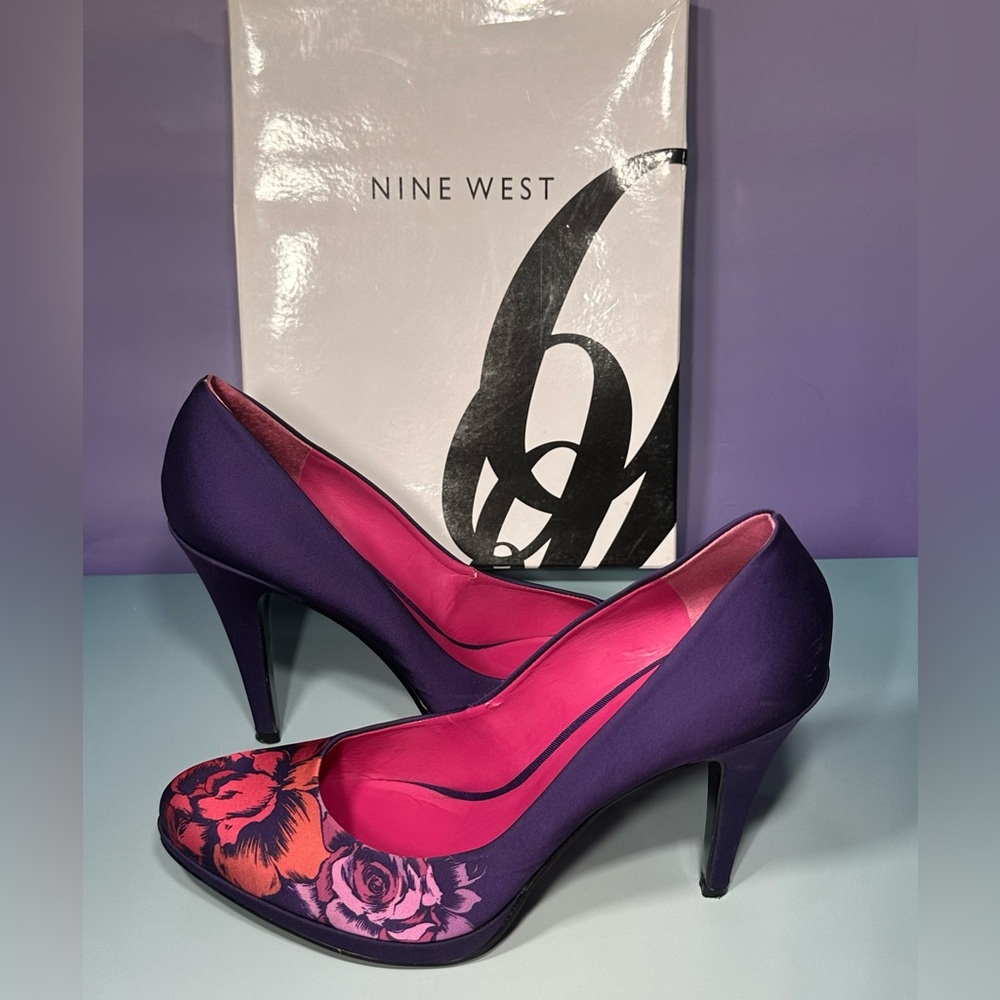 NINE WEST Rocha Floral Purple/Pink 3.75" High Heels Platform Pumps - Picture 5 of 8